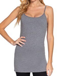 NWT- Women's Long Cami with Shelf Bra, Heather Grey
